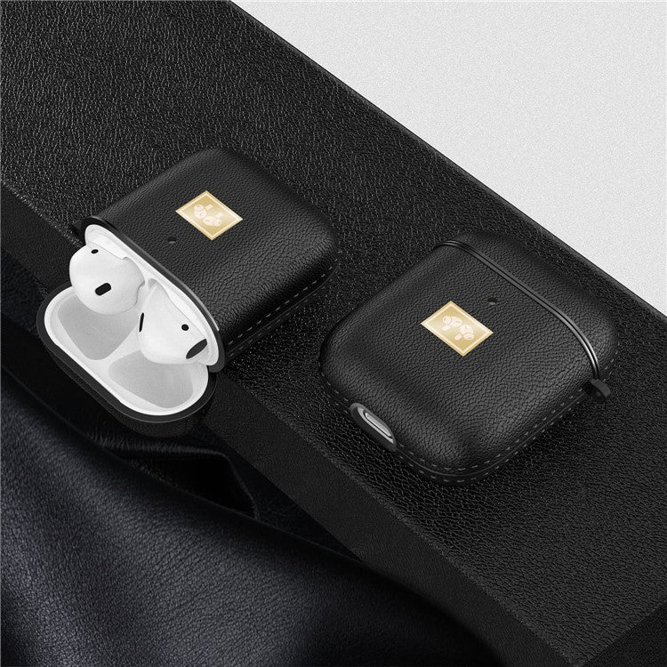 Litchi Texture PU Leather Coated TPU Earphone Protective Case Cover for AirPods with Charging Case (2019)/AirPods with Wireless Charging Case (2019) - Black