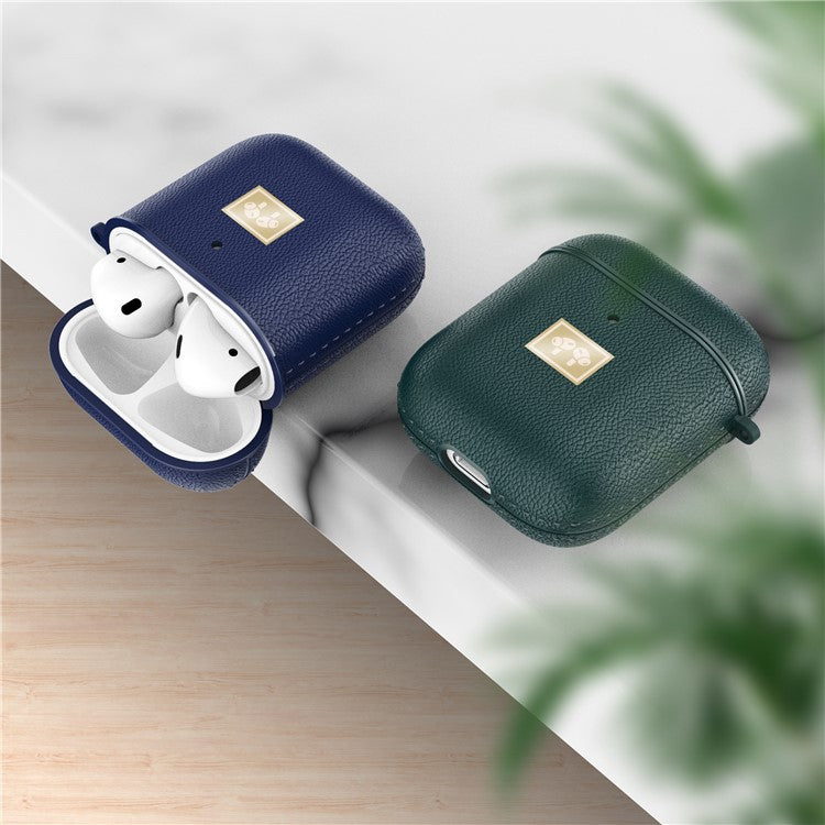 Litchi Texture PU Leather Coated TPU Earphone Protective Case Cover for AirPods with Charging Case (2019)/AirPods with Wireless Charging Case (2019) - Blue