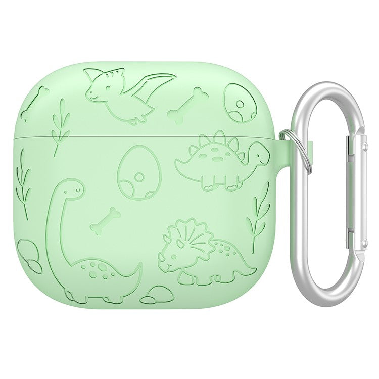 For AirPods Pro 2 / AirPods Pro Case Unique Dinosaur Design Liquid Silicone Earphone Cover with Carabiner - Matcha Green