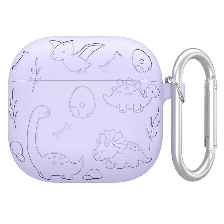 For AirPods Pro 2 / AirPods Pro Case Unique Dinosaur Design Liquid Silicone Earphone Cover with Carabiner - Light Purple