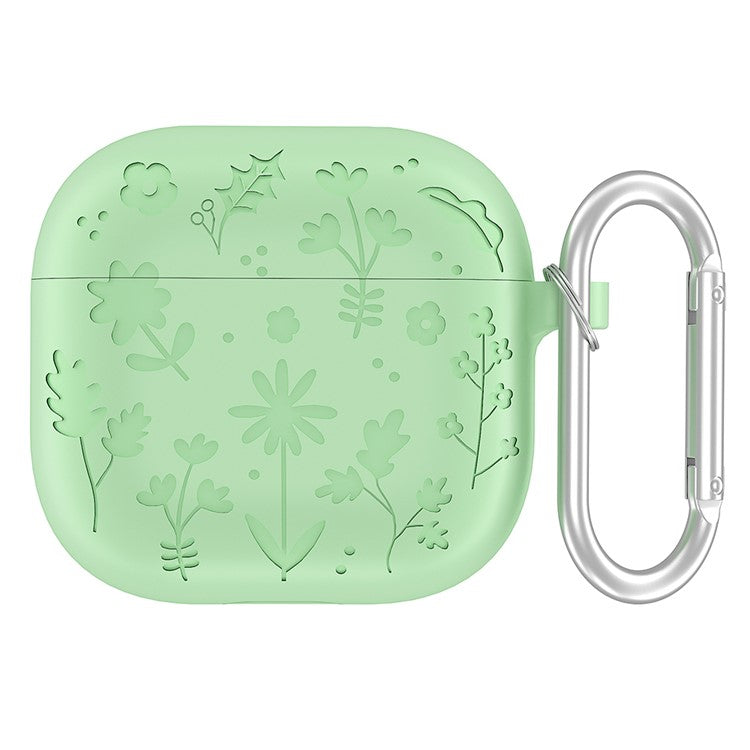 For AirPods Pro 2 / AirPods Pro Case Floral Pattern Liquid Silicone Earphone Cover with Carabiner - Matcha Green