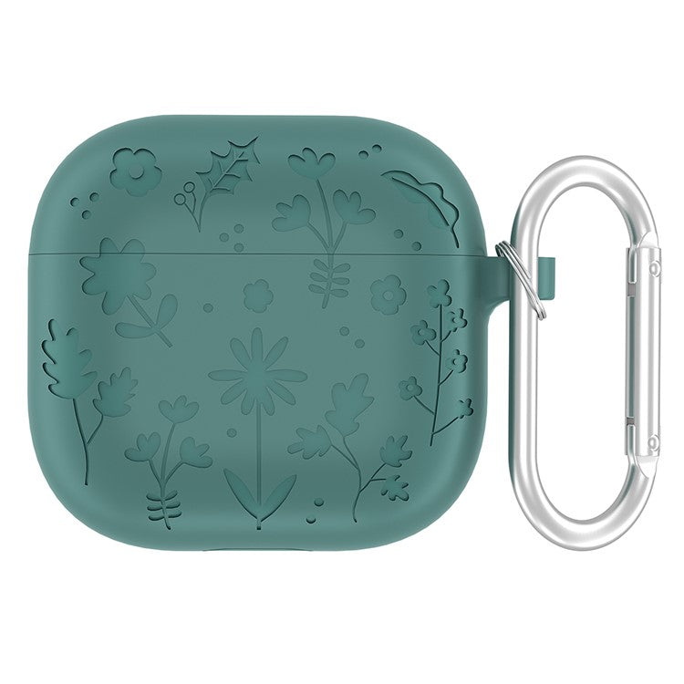 For AirPods Pro 2 / AirPods Pro Case Floral Pattern Liquid Silicone Earphone Cover with Carabiner - Green