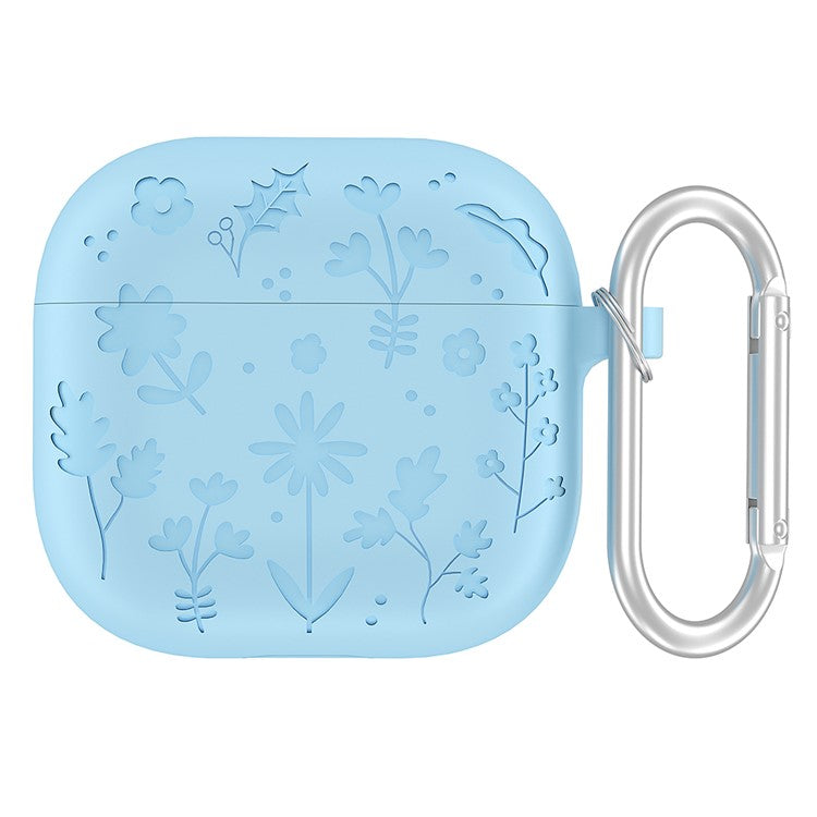 For AirPods Pro 2 / AirPods Pro Case Floral Pattern Liquid Silicone Earphone Cover with Carabiner - Baby Blue