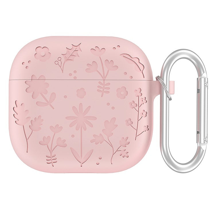 For AirPods Pro 2 / AirPods Pro Case Floral Pattern Liquid Silicone Earphone Cover with Carabiner - Light Pink