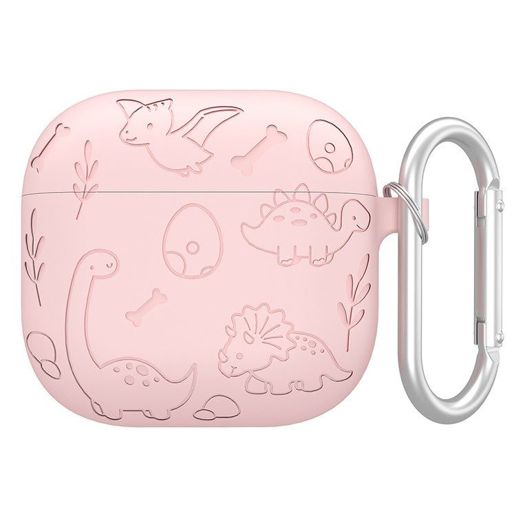 For Apple AirPods 3 Case Unique Dinosaur Design Liquid Silicone Earphone Cover with Carabiner - Light Pink