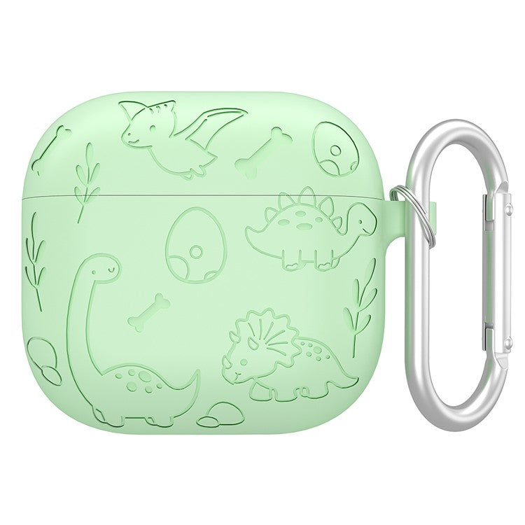 For Apple AirPods 3 Case Unique Dinosaur Design Liquid Silicone Earphone Cover with Carabiner - Matcha Green