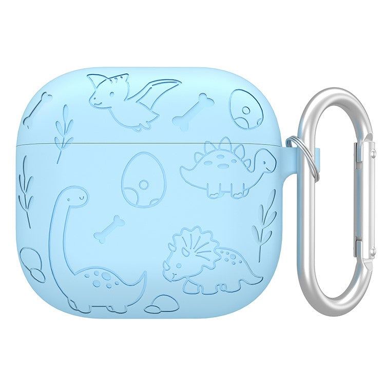 For Apple AirPods 3 Case Unique Dinosaur Design Liquid Silicone Earphone Cover with Carabiner - Baby Blue