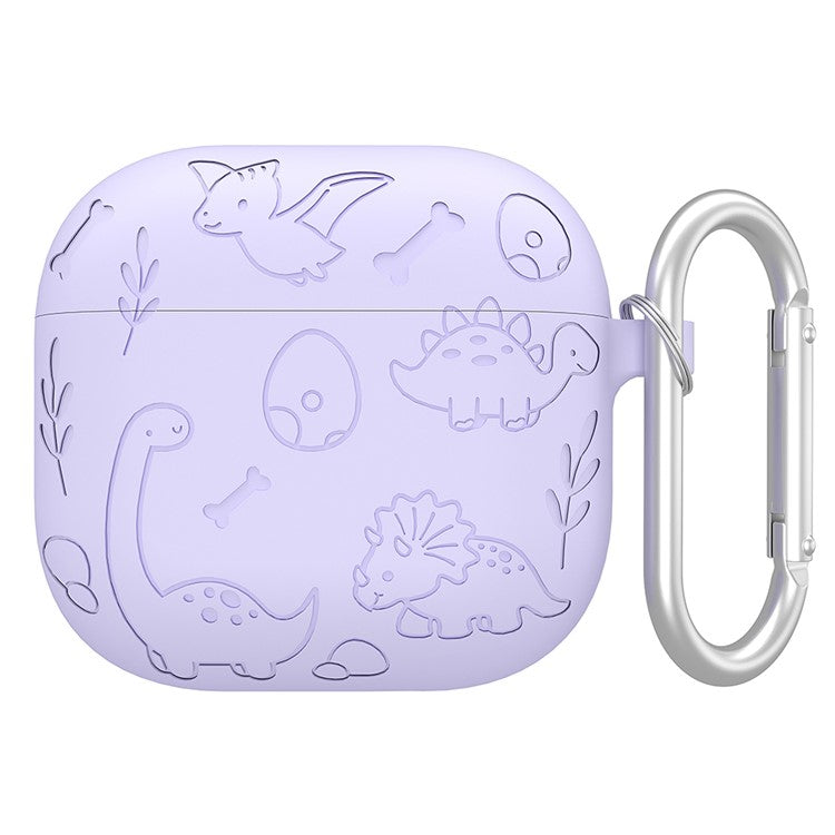 For Apple AirPods 3 Case Unique Dinosaur Design Liquid Silicone Earphone Cover with Carabiner - Light Purple