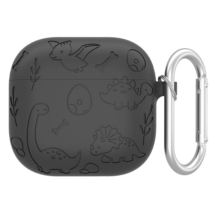 For Apple AirPods 3 Case Unique Dinosaur Design Liquid Silicone Earphone Cover with Carabiner - Dark Grey