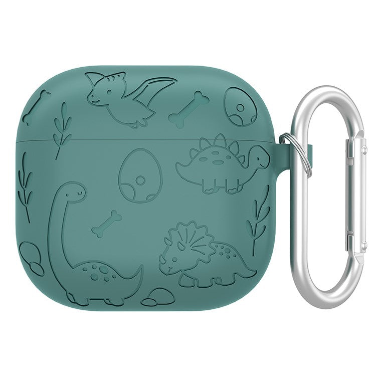 For Apple AirPods 3 Case Unique Dinosaur Design Liquid Silicone Earphone Cover with Carabiner - Green