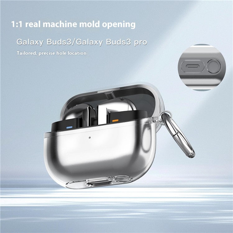 For Samsung Galaxy Buds3 / Buds3 Pro Case TPU Wireless Earphone Cover with Carabiner - Transparent