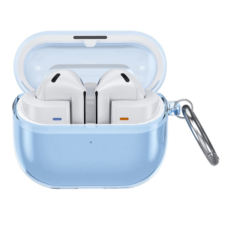 For Samsung Galaxy Buds3 / Buds3 Pro Case TPU Wireless Earphone Cover with Carabiner - Transparent Blue