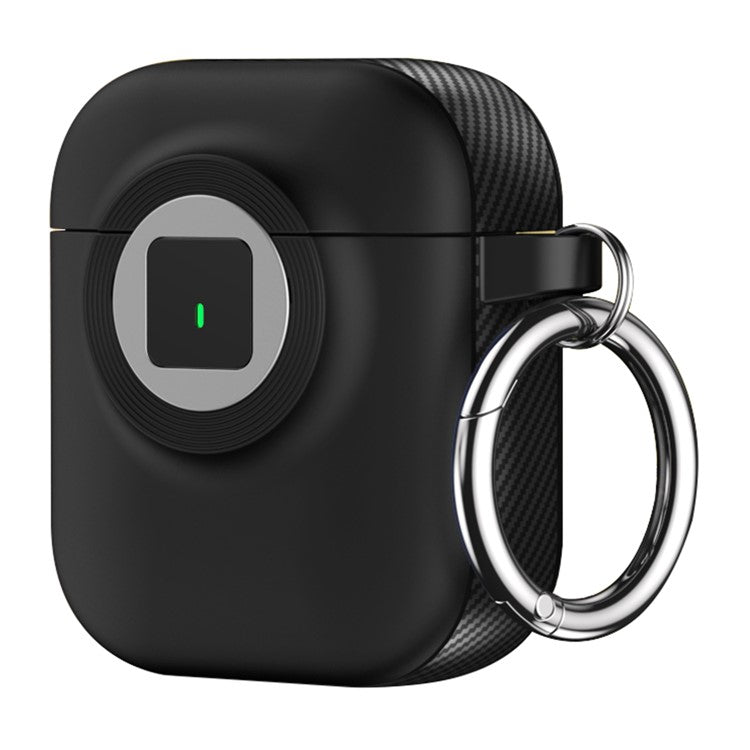 For Apple AirPods with Wireless Charging Case (2019)  /  AirPods with Charging Case (2019)  /  (2016) Case PC+TPU Cover with Carabiner - Black