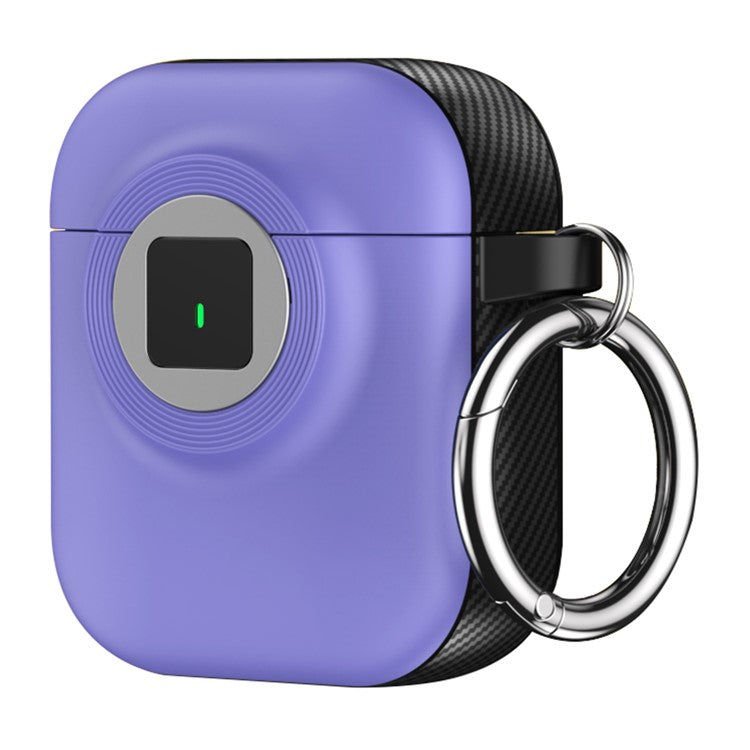 For Apple AirPods with Wireless Charging Case (2019)  /  AirPods with Charging Case (2019)  /  (2016) Case PC+TPU Cover with Carabiner - Purple