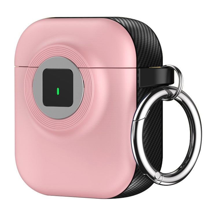 For Apple AirPods with Wireless Charging Case (2019)  /  AirPods with Charging Case (2019)  /  (2016) Case PC+TPU Cover with Carabiner - Pink