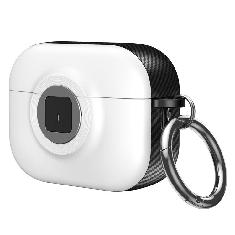 For Apple AirPods Pro 2 Case PC+TPU Flip Earphone Cover with Carabiner and Switch Lock - White