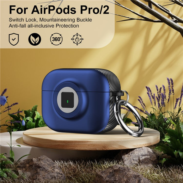 For Apple AirPods Pro 2 Case PC+TPU Flip Earphone Cover with Carabiner and Switch Lock - Blue