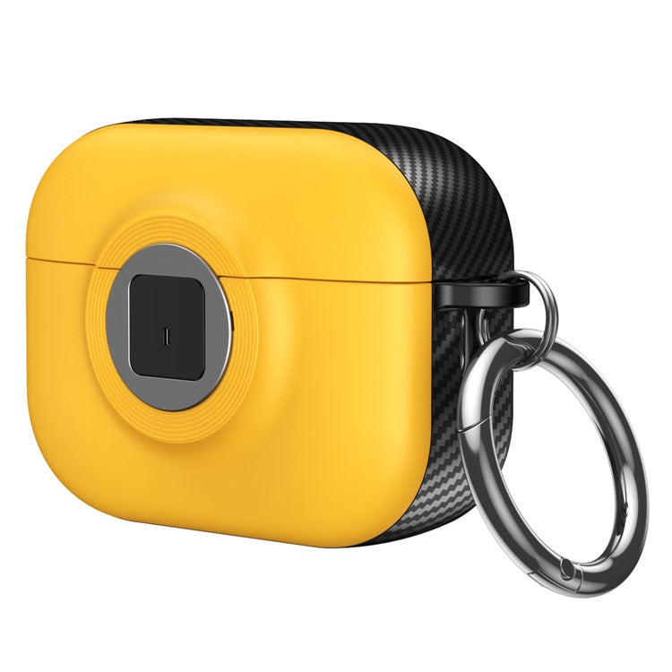 For Apple AirPods Pro 2 Case PC+TPU Flip Earphone Cover with Carabiner and Switch Lock - Yellow