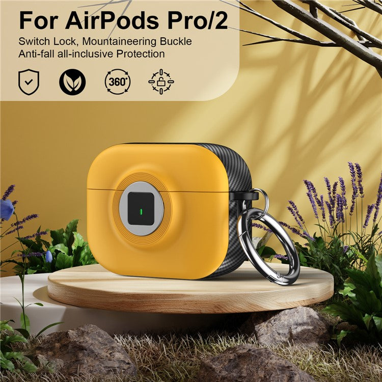 For Apple AirPods Pro 2 Case PC+TPU Flip Earphone Cover with Carabiner and Switch Lock - Yellow