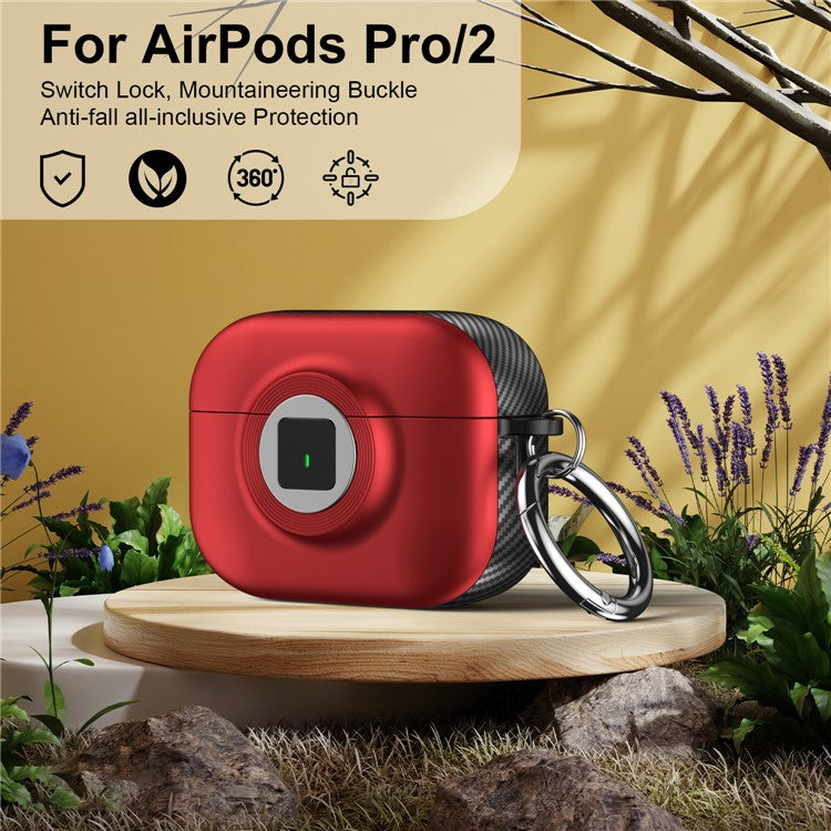 For Apple AirPods Pro 2 Case PC+TPU Flip Earphone Cover with Carabiner and Switch Lock - Red