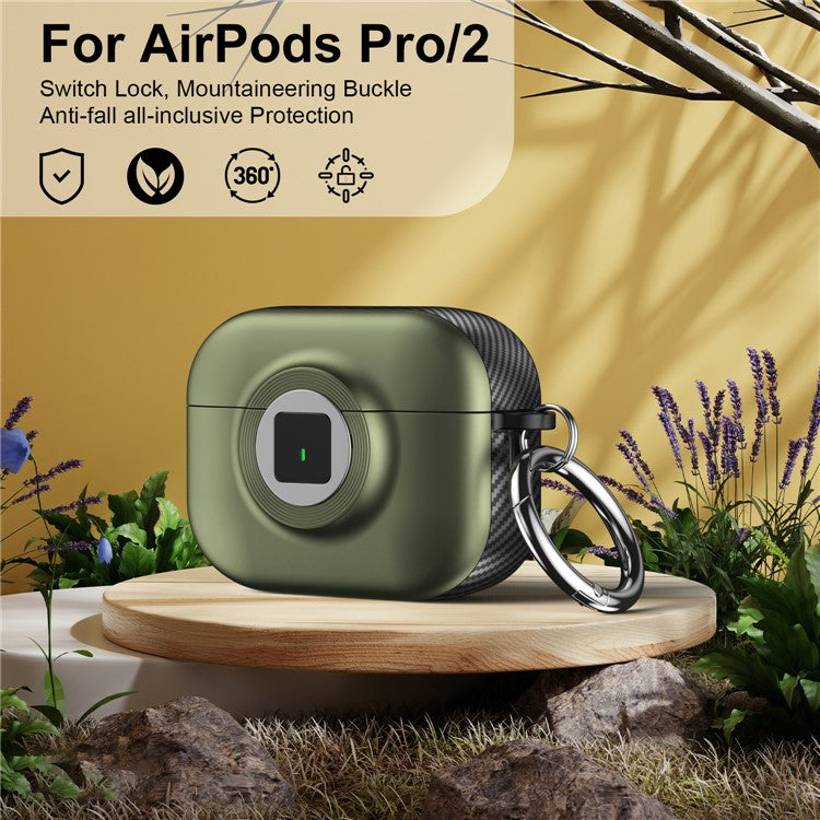 For Apple AirPods Pro 2 Case PC+TPU Flip Earphone Cover with Carabiner and Switch Lock - Green