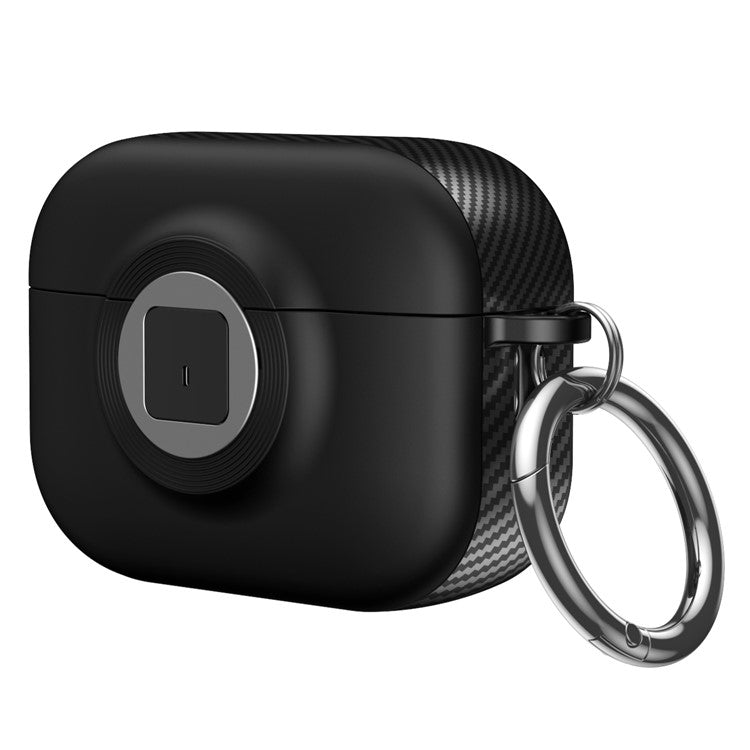 For Apple AirPods Pro 2 Case PC+TPU Flip Earphone Cover with Carabiner and Switch Lock - Black