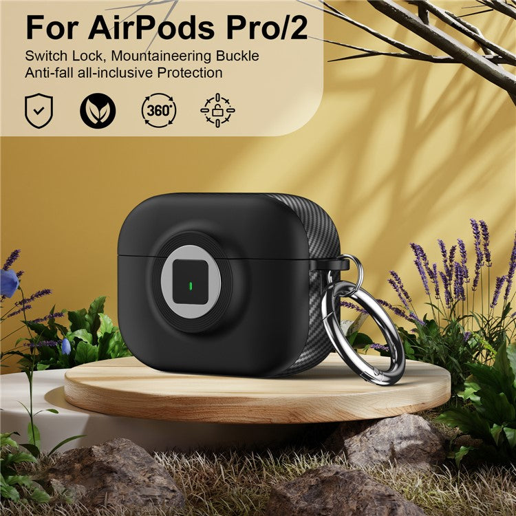 For Apple AirPods Pro 2 Case PC+TPU Flip Earphone Cover with Carabiner and Switch Lock - Black