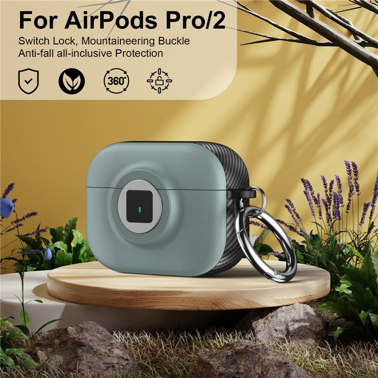 For Apple AirPods Pro 2 Case PC+TPU Flip Earphone Cover with Carabiner and Switch Lock - Light Green