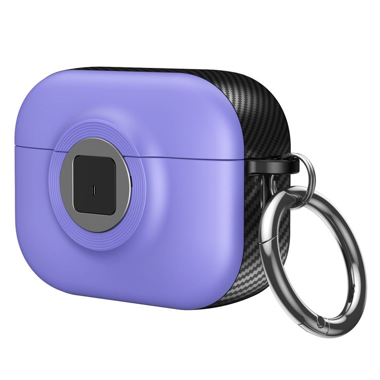 For Apple AirPods Pro 2 Case PC+TPU Flip Earphone Cover with Carabiner and Switch Lock - Purple