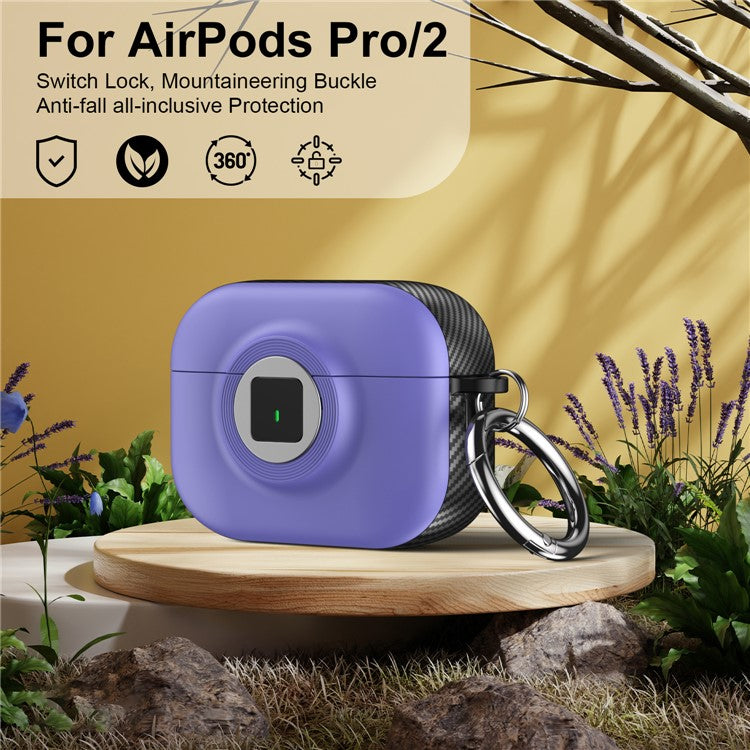 For Apple AirPods Pro 2 Case PC+TPU Flip Earphone Cover with Carabiner and Switch Lock - Purple