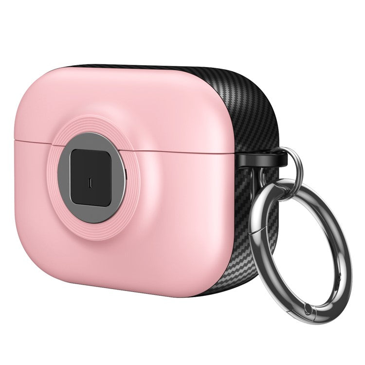 For Apple AirPods Pro 2 Case PC+TPU Flip Earphone Cover with Carabiner and Switch Lock - Pink