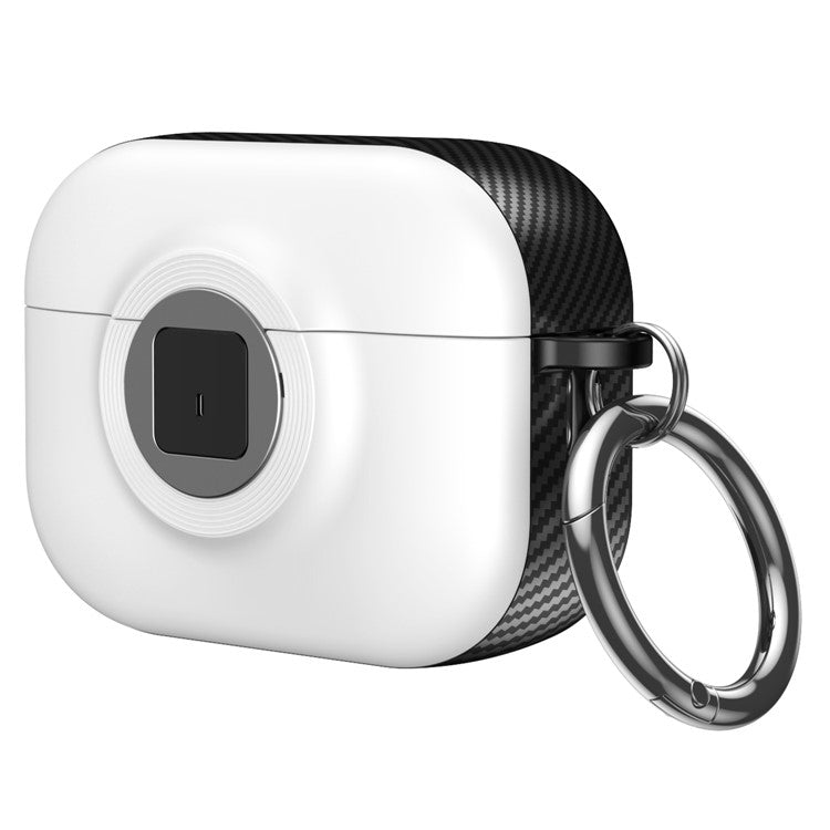 For Apple AirPods Pro Case PC+TPU Flip Earphone Cover with Carabiner and Switch Lock - White