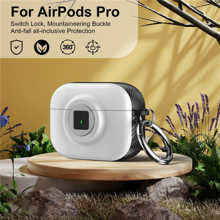 For Apple AirPods Pro Case PC+TPU Flip Earphone Cover with Carabiner and Switch Lock - White