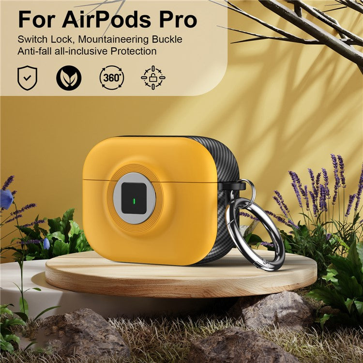 For Apple AirPods Pro Case PC+TPU Flip Earphone Cover with Carabiner and Switch Lock - Yellow