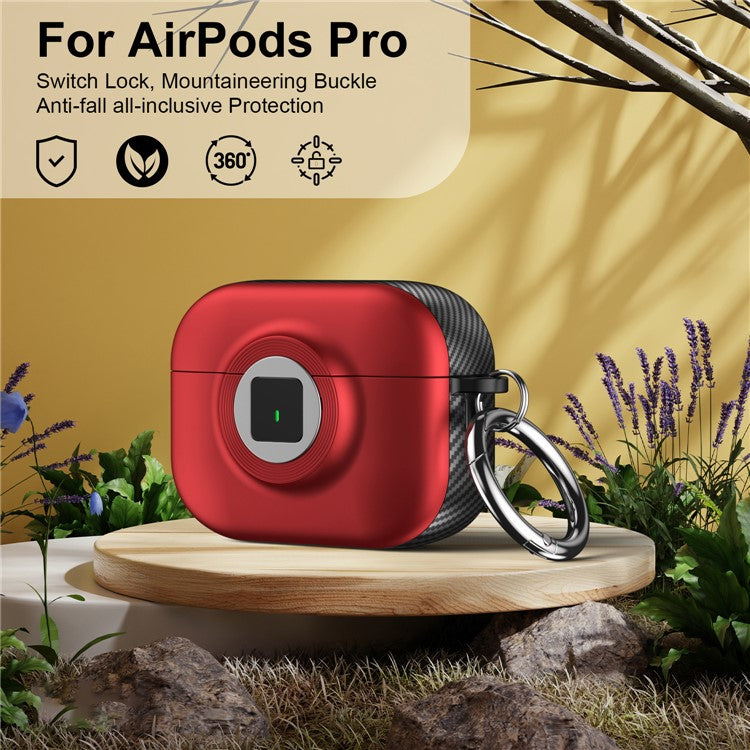 For Apple AirPods Pro Case PC+TPU Flip Earphone Cover with Carabiner and Switch Lock - Red