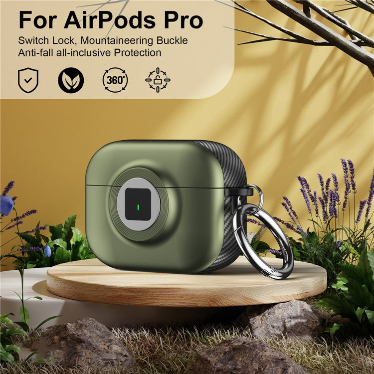 For Apple AirPods Pro Case PC+TPU Flip Earphone Cover with Carabiner and Switch Lock - Green