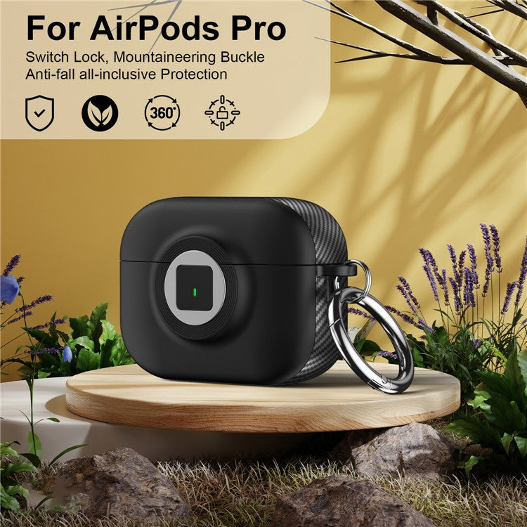 For Apple AirPods Pro Case PC+TPU Flip Earphone Cover with Carabiner and Switch Lock - Black