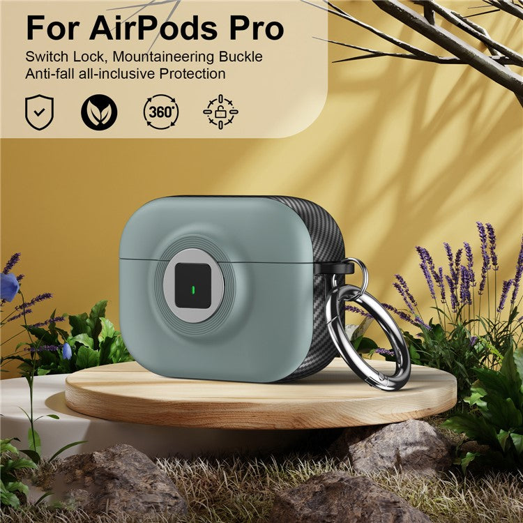 For Apple AirPods Pro Case PC+TPU Flip Earphone Cover with Carabiner and Switch Lock - Light Green