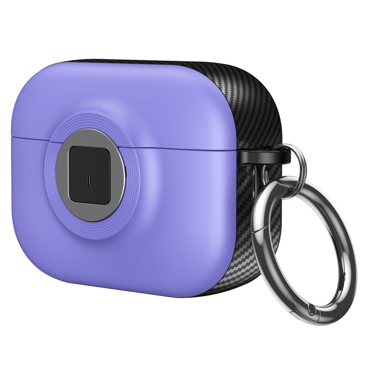 For Apple AirPods Pro Case PC+TPU Flip Earphone Cover with Carabiner and Switch Lock - Purple