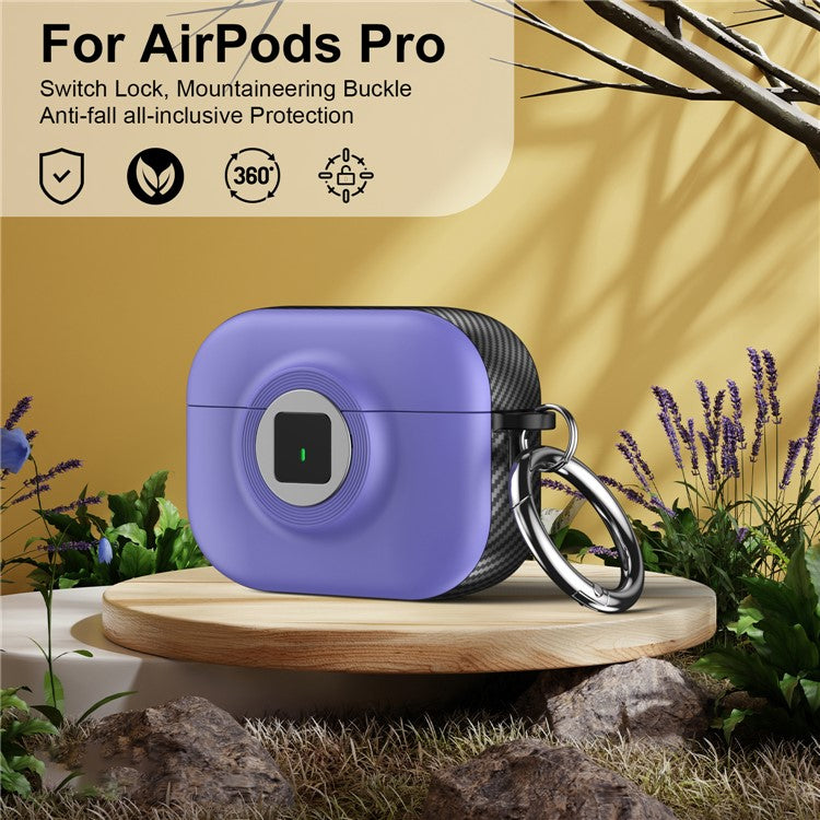 For Apple AirPods Pro Case PC+TPU Flip Earphone Cover with Carabiner and Switch Lock - Purple