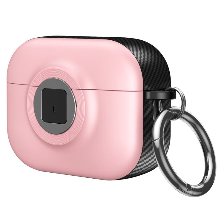 For Apple AirPods Pro Case PC+TPU Flip Earphone Cover with Carabiner and Switch Lock - Pink