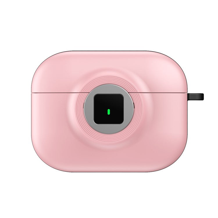 For Apple AirPods Pro Case PC+TPU Flip Earphone Cover with Carabiner and Switch Lock - Pink