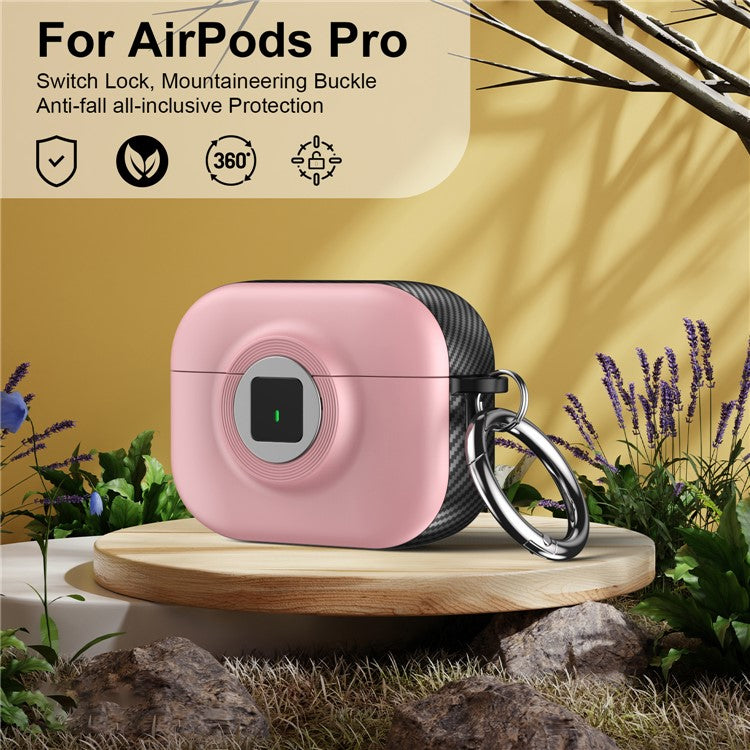 For Apple AirPods Pro Case PC+TPU Flip Earphone Cover with Carabiner and Switch Lock - Pink