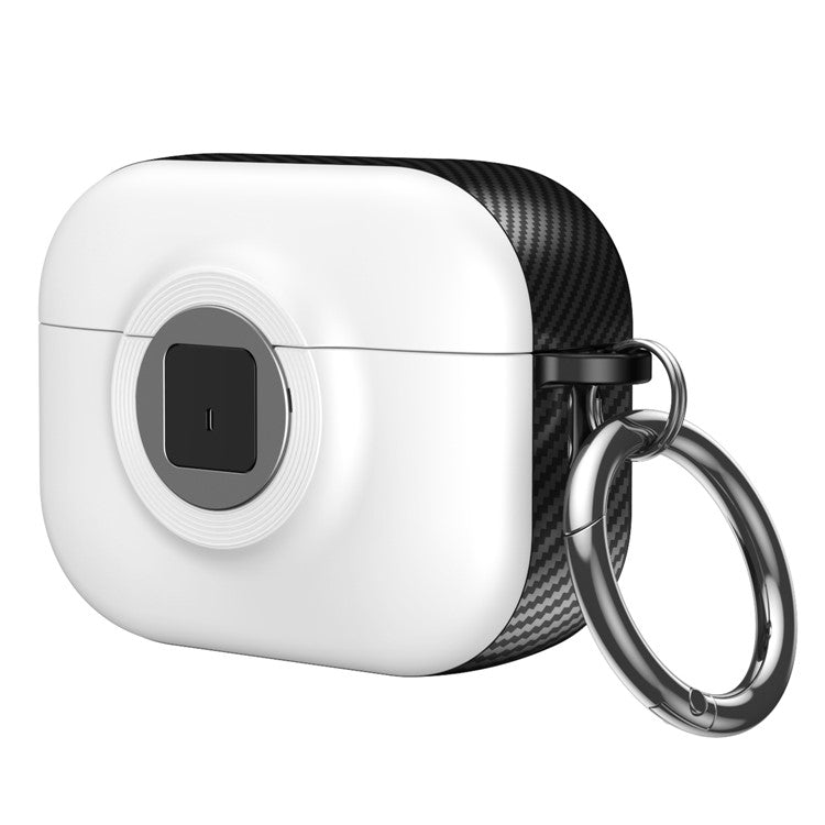 For Apple AirPods 3 Case PC+TPU Flip Earphone Cover with Carabiner and Switch Lock - White