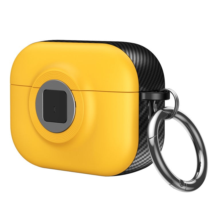 For Apple AirPods 3 Case PC+TPU Flip Earphone Cover with Carabiner and Switch Lock - Yellow