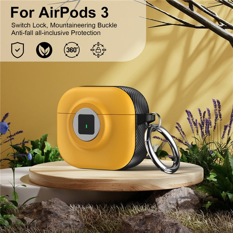 For Apple AirPods 3 Case PC+TPU Flip Earphone Cover with Carabiner and Switch Lock - Yellow