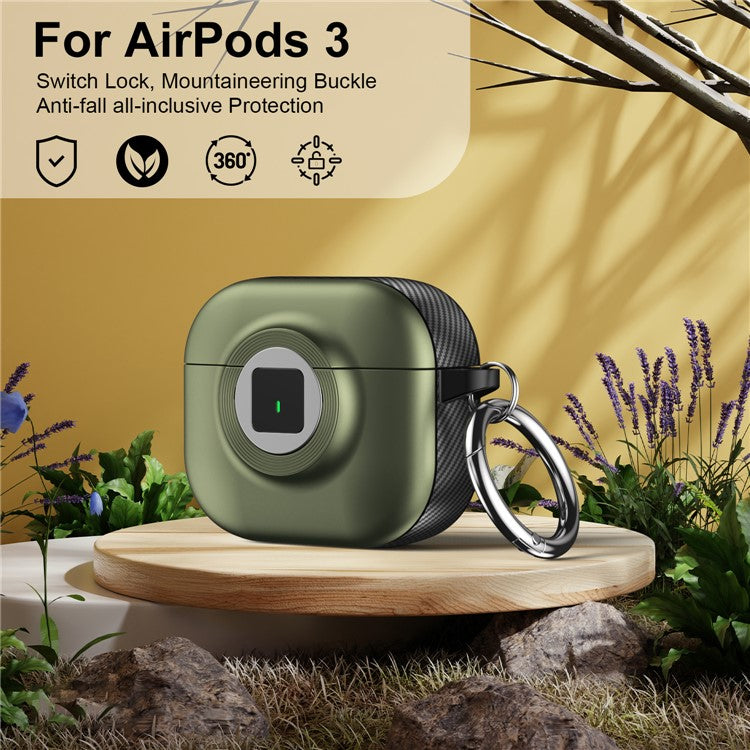 For Apple AirPods 3 Case PC+TPU Flip Earphone Cover with Carabiner and Switch Lock - Green