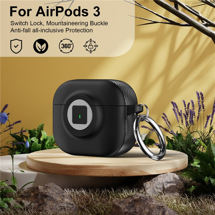 For Apple AirPods 3 Case PC+TPU Flip Earphone Cover with Carabiner and Switch Lock - Black