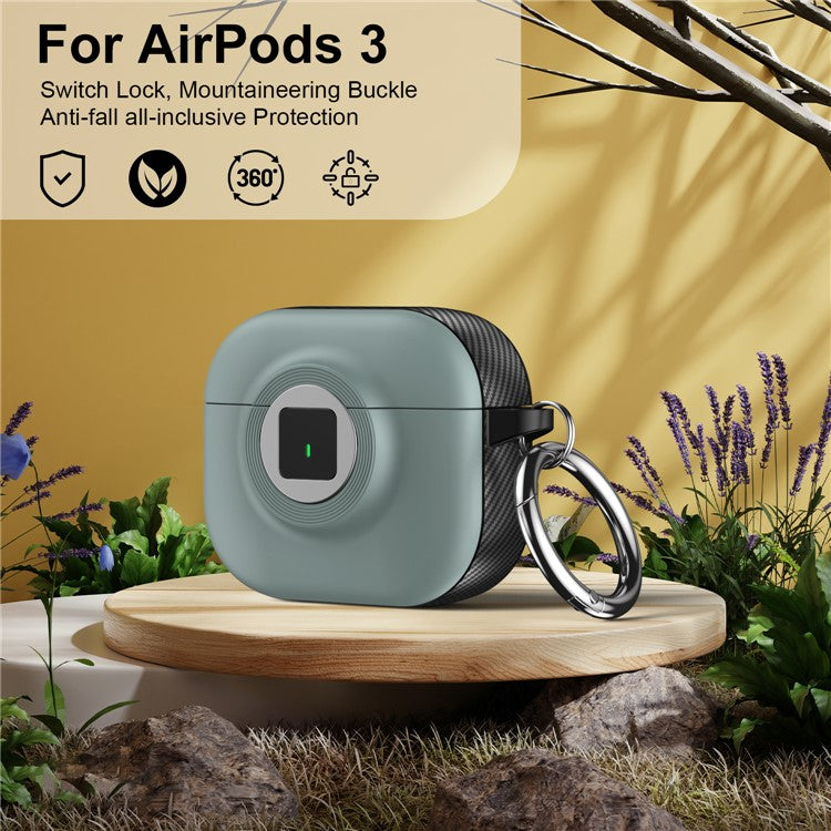 For Apple AirPods 3 Case PC+TPU Flip Earphone Cover with Carabiner and Switch Lock - Light Green