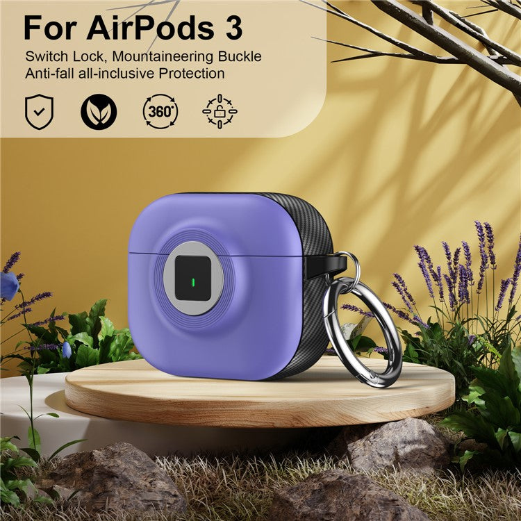 For Apple AirPods 3 Case PC+TPU Flip Earphone Cover with Carabiner and Switch Lock - Purple